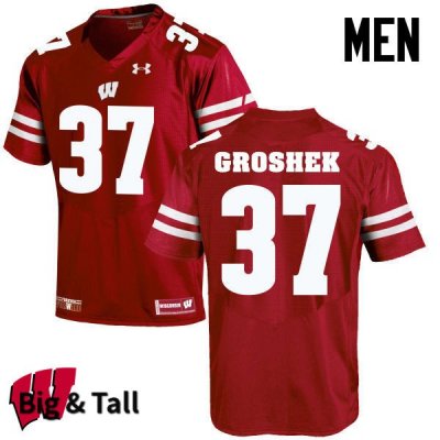 Men's Wisconsin Badgers NCAA #37 Garrett Groshek Red Authentic Under Armour Big & Tall Stitched College Football Jersey RO31B14RW